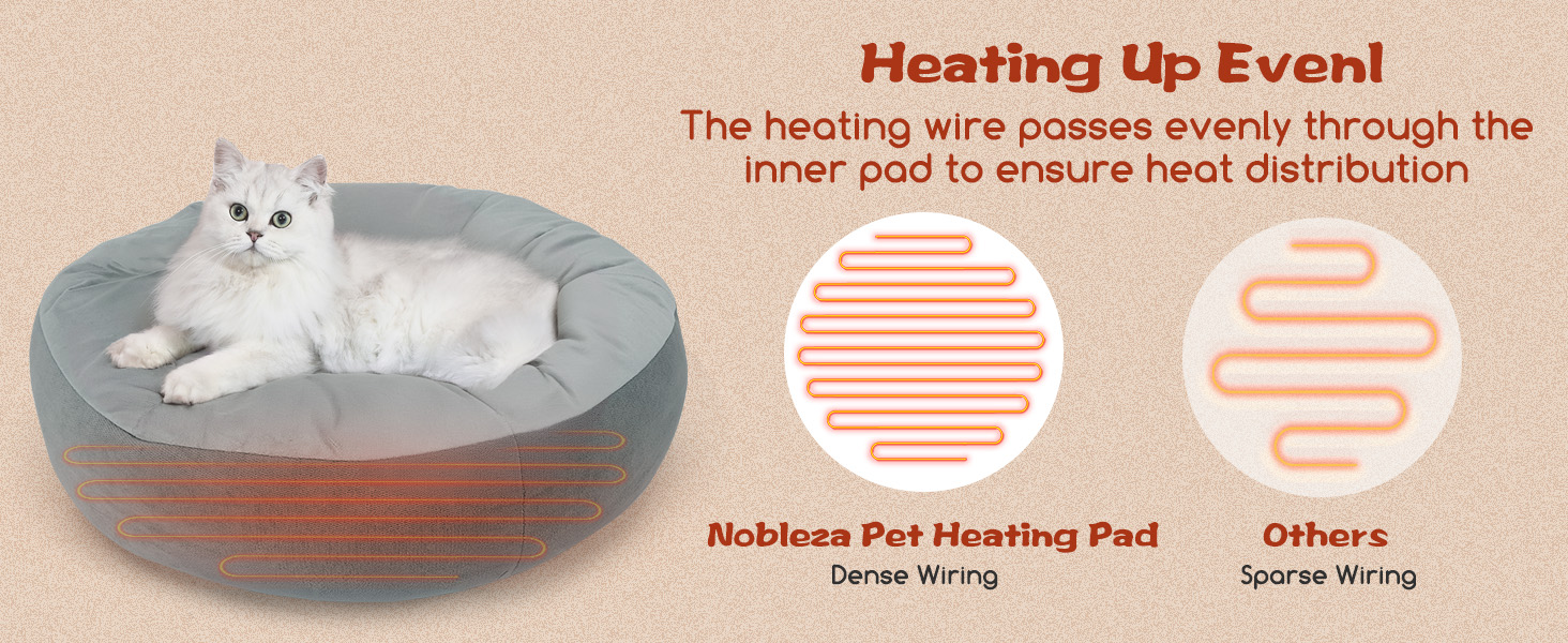 Кішечкове ліжко Nobleza з регульованою температурою, тепла підстилка у вигляді пончика з захисним кабелем, що не гризеться, 50 см, сіре