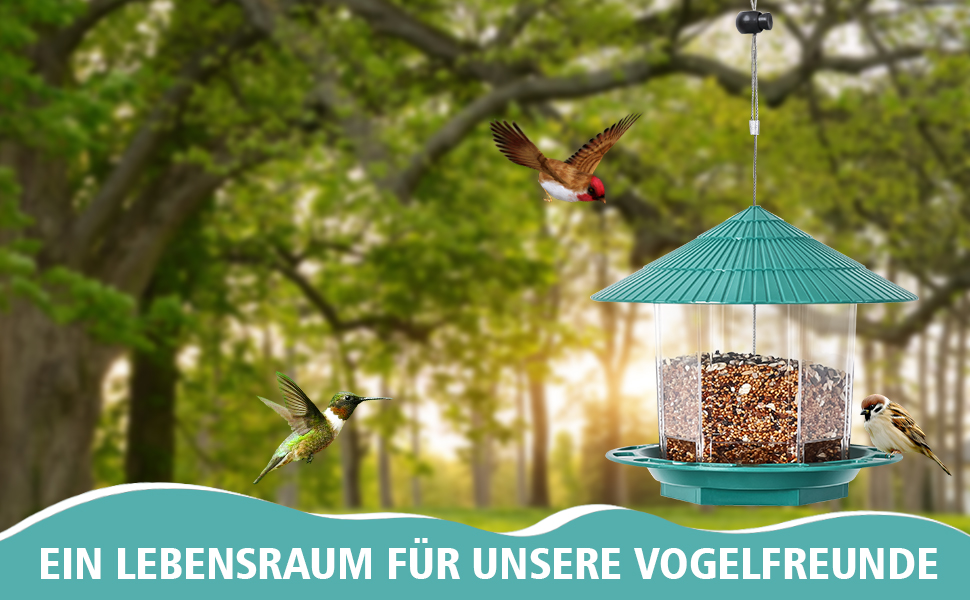 Будинок для пташиного корму Jieayhiu, підвісний, вологостійкий, з запобіжником від падіння, зелений