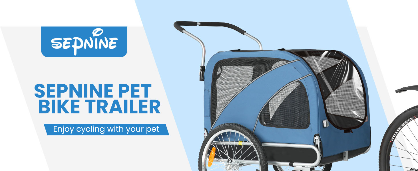 SEPNINE® Причіп для собак XL 2-в-1, велосипедний та візок для собак до 40 кг, складний з гальмами та зчіпним пристроєм, для середніх та великих собак – блакитний