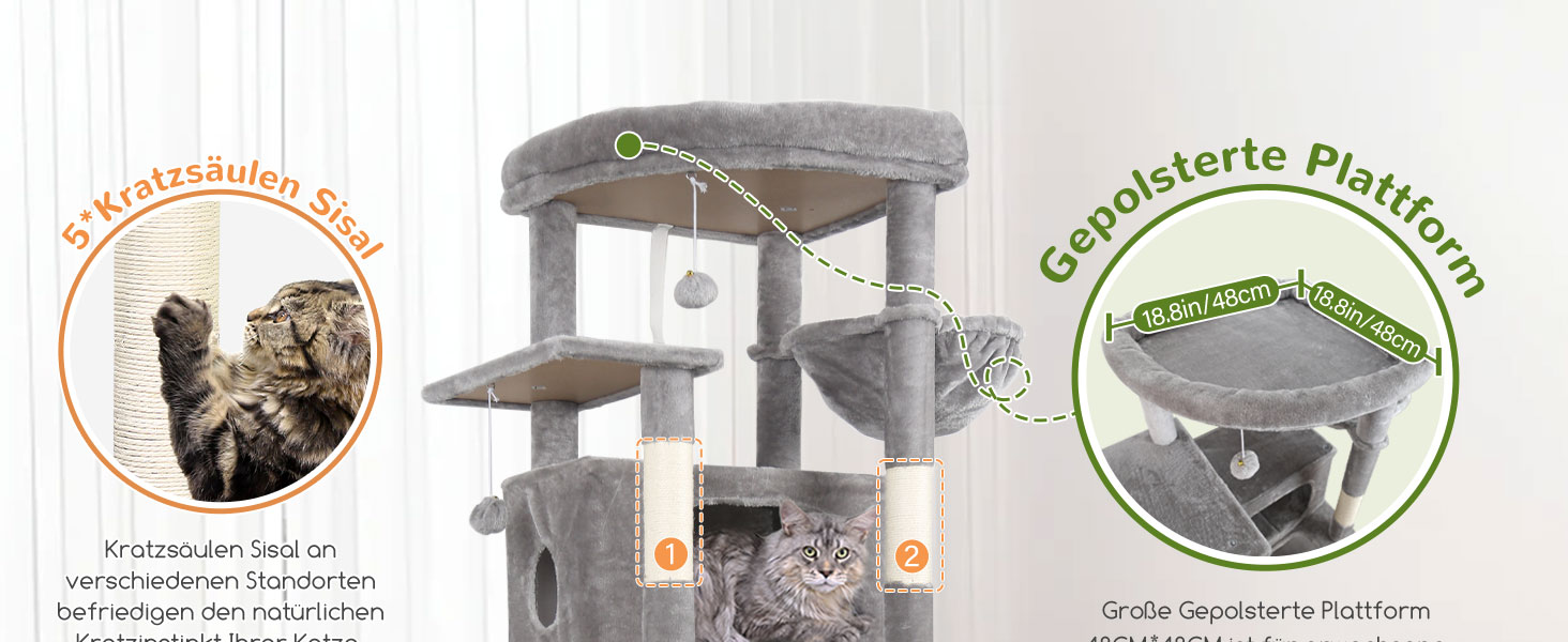 Драбина-будинок для котів Globlazer S74 XXL (188 см, сірий) - міцна, кутова, з будиночком та платформами