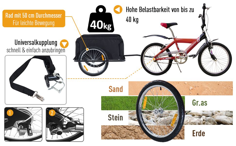 Причіп для велосипеда HOMCOM - вантажний причіп для дітей, чорний