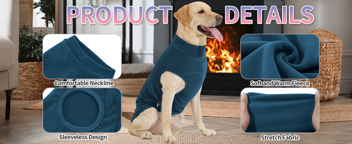 Пуловер для собак Heywean з флісу, теплий, для зимового носіння, для малих, середніх та великих собак (XXL, блакитний)