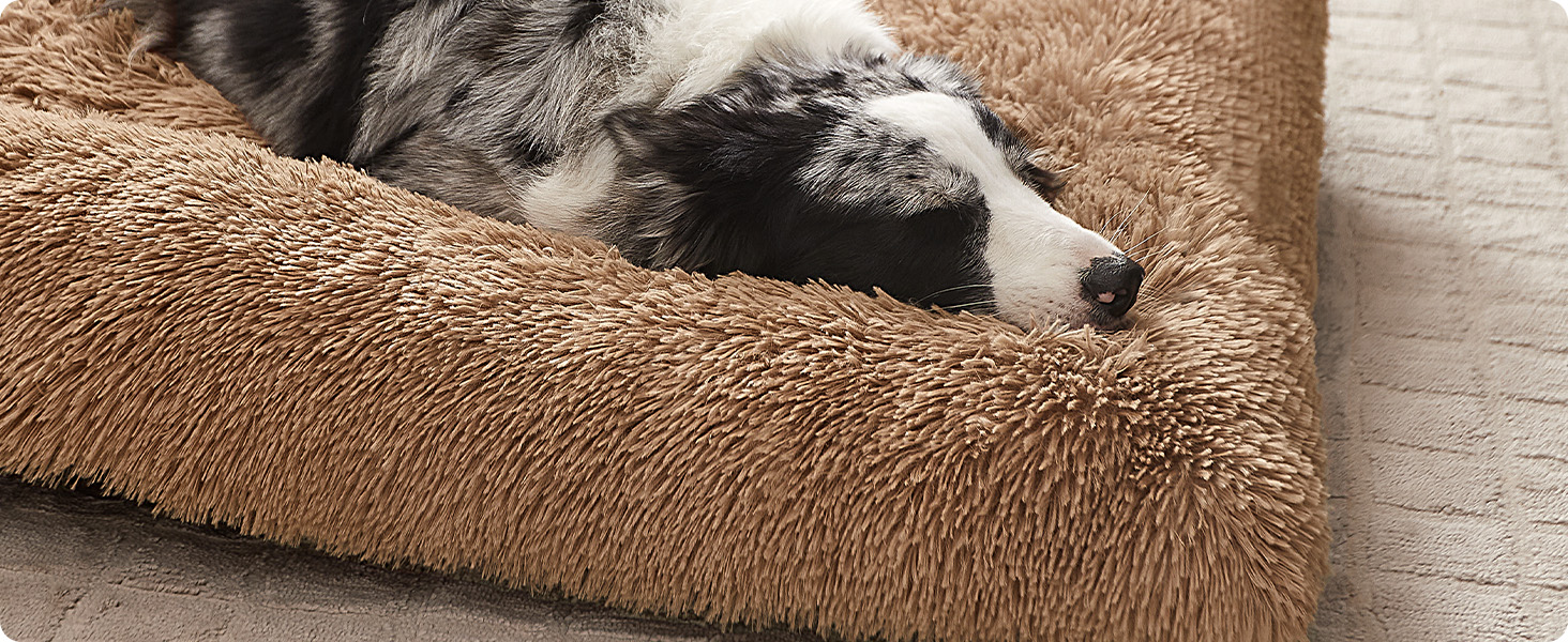 Ліжко для собак Feandrea, м'який килимок, плюшеве ліжко, 122 x 74 см, м'яка підстилка, миється, багатофункціональне, верблюжий колір
