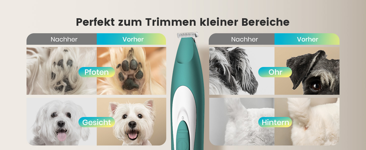 Триммер для собак Oneisall: безшумний, акумуляторний, з LED-підсвічуванням. Ідеально для стрижки подушечок лап, очей, вух та обличчя. Зелений колір