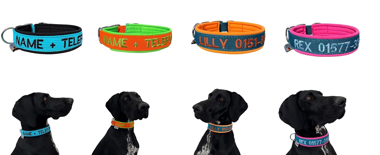 Ошийник для собак з можливістю персоналізації - XS-XXL - індивідуальне замовлення: вишивка імені та номеру телефону - широкий та регульований