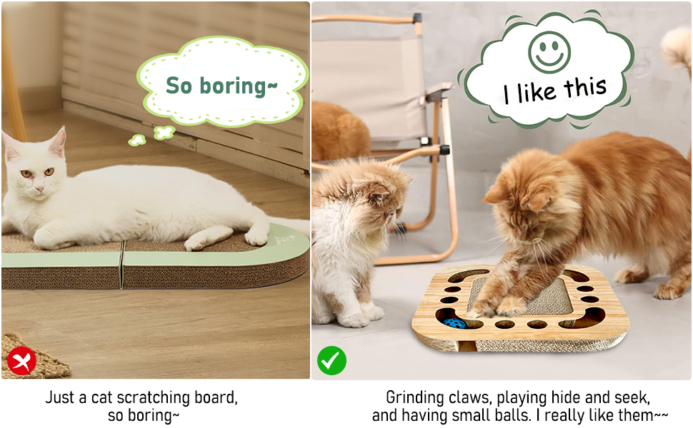 Кігтеточка для котів AUSYIWI з гофрокартону, 33x33x5,5 см - велика та маленька, з аксесуарами та іграшками