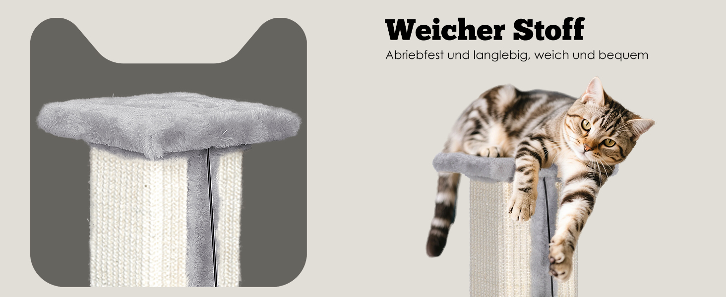 Котячий будиночок-когтеточка Eukue 80 см: велика платформа, мотузка з сизалю, стабільна база. Ідеально для кошенят та дорослих котів. Білий когтеточний комплекс