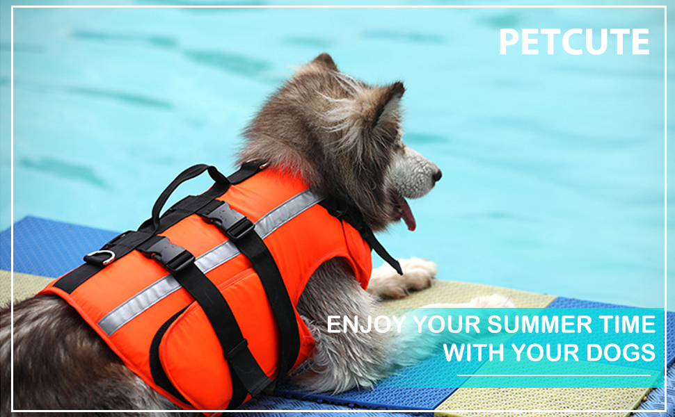PETCUTE Жилет рятувальний для собак, регульований, з ручкою та світловідбиваючими елементами, для басейну, човнів, каное. Підходить для малих, середніх та великих собак