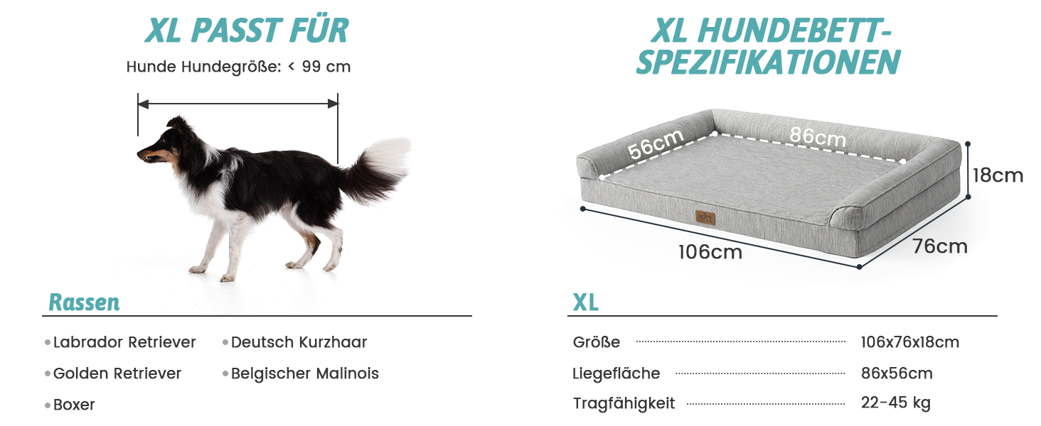 Ортопедичне ліжко для собак COZY KISS XL, 107x76x18 см - ліжко для великих собак з яйцеподібною піною та знімним чохлом
