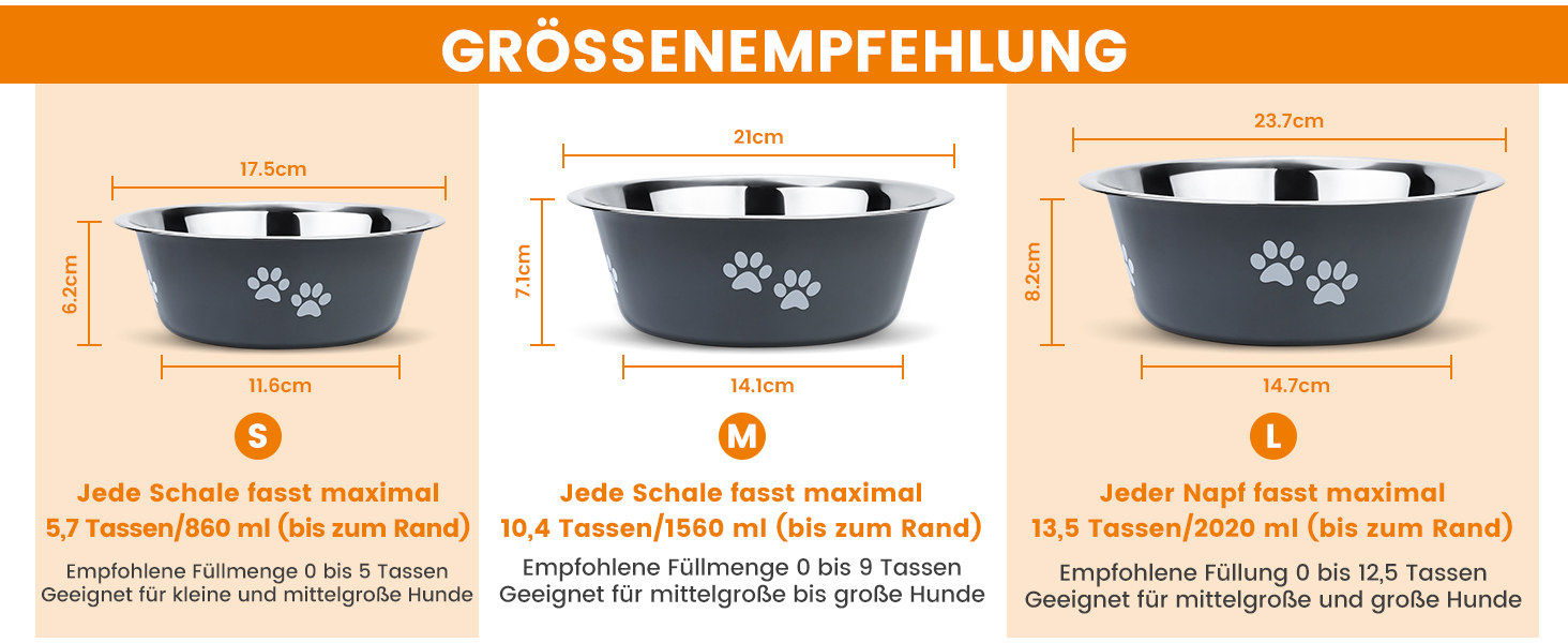 PETTOM Миски для собак 2 шт. з нержавіючої сталі (3120 мл), миски для корму для собак, миски для води з неслизьким силіконовим дном для великих, середніх та маленьких собак, сірі, 21 см