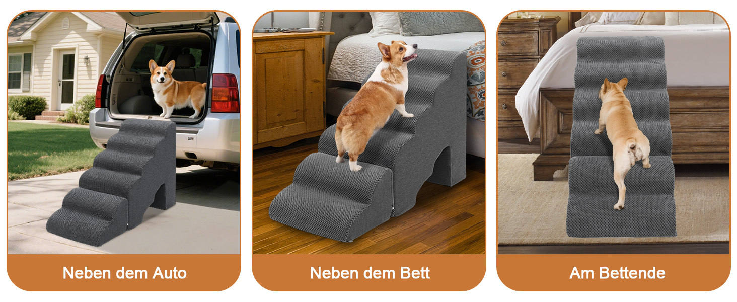 Східці для собак A.FATI 60 см, 6 сходинок, для ліжка, рампи для пружинного матрацу, неслизькі, для маленьких/травмованих собак та котів, темно-сірий колір