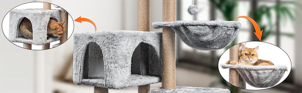 Кліматичний комплекс для котів Kratzbaum, 145 см: кігтеточка, ігровий центр, ліжечко, печера, платформи, сіза колона, для кошенят та котів