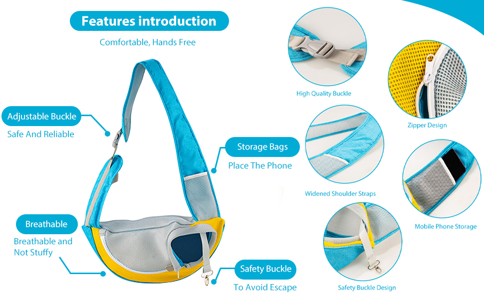 PETCUTE Сумка-переноска для собак, блакитна. Зручна переноска для цуценят та малих собак, з регульованою ручкою та безпечною шлейкою. Має дихаючу сітку та передню кишеню. Ідеально для прогулянок на свіжому повітрі.