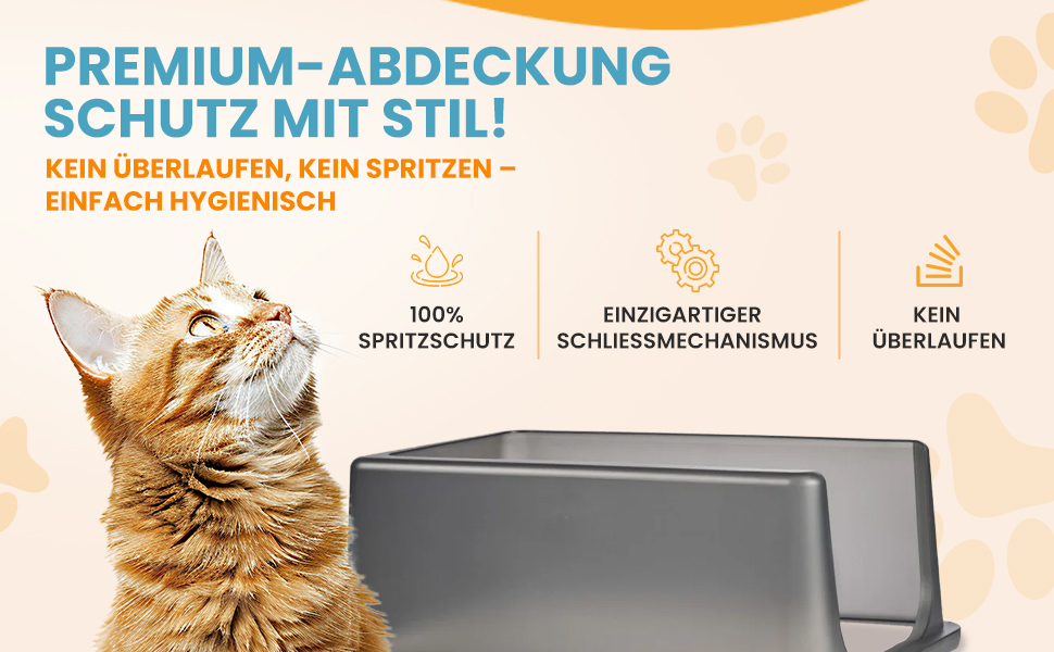 Котлочистка Lucky-Kitty Edelstahl 60x40x20 см з кришкою | XXL, не пропускає запахи, чорна | Котлочистка для котів, не витікає