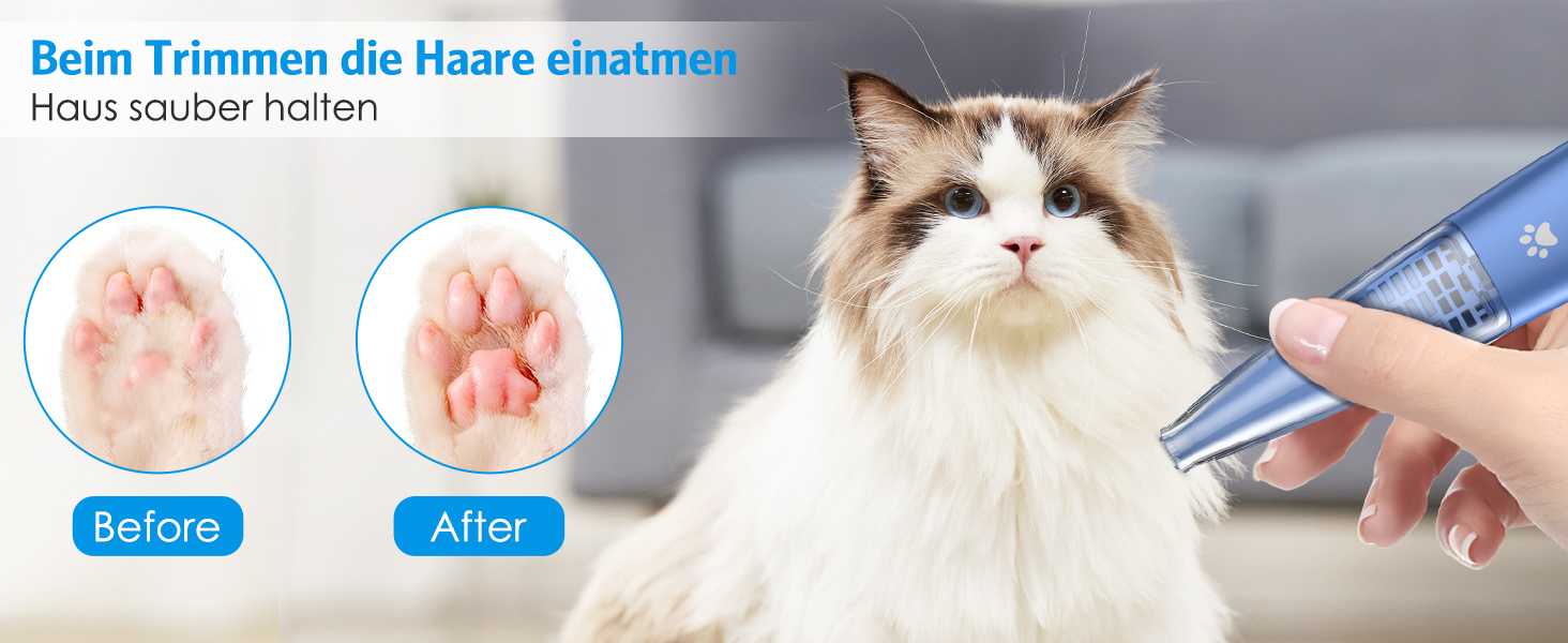 Триммер для собак Brifit з функцією всмоктування волосся, 2 швидкості, тиха машинка, USB-зарядка, для догляду за лапами, вухами, очима, обличчям, без розлітання волосся, блакитний