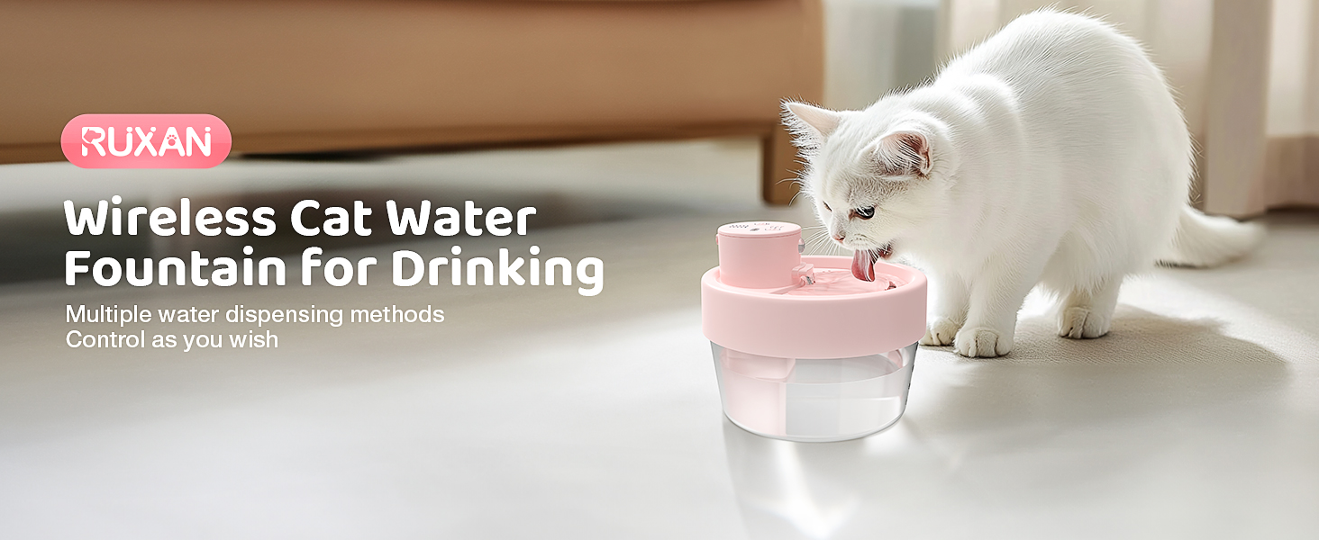 Джерело води для котів RUXAN, 2L, тихий, акумулятор 2200mAh, датчик руху, 3 режими, миска для води для кошенят та собак, білий (рожевий), поліестер