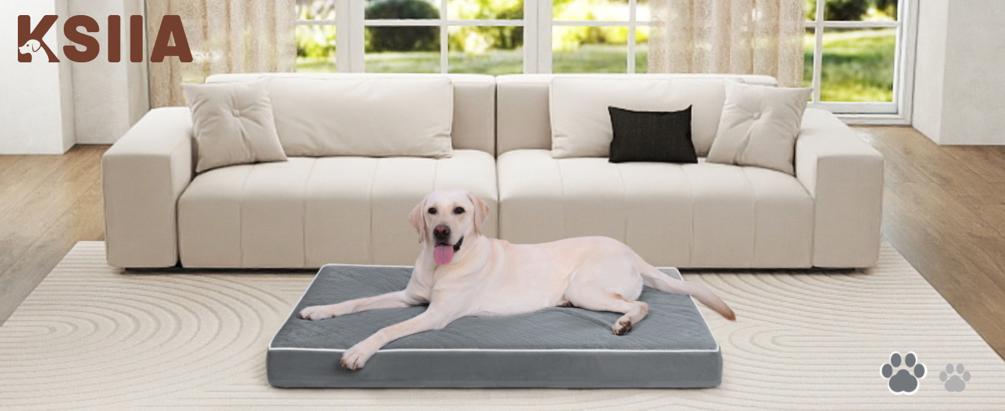 Ортопедичне ліжко для собак KSIIA, великі породи, 104x68x8 см, знімний матрац, миється, сіре