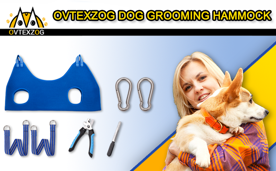 Шлейка-гамак для грумінгу собак OVTEXZOG, переноска для стрижки кігтів, гамакова сумка для собак під час грумінгу (середня, до 20 кг, блакитна)