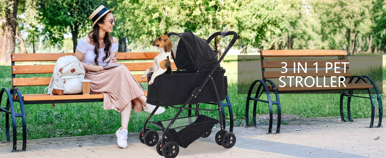 Візок для собак Siairo 3-в-1, чорний: візок, переноска, автокрісло, до 20 кг