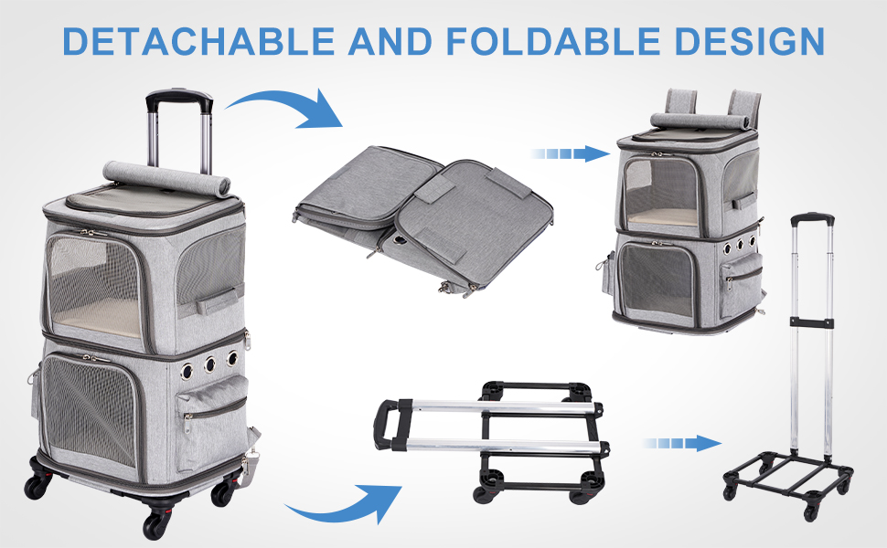 Переноска для котів та собак, XL, сіра. Зручна переноска з колесами, розкладна, до 12 кг