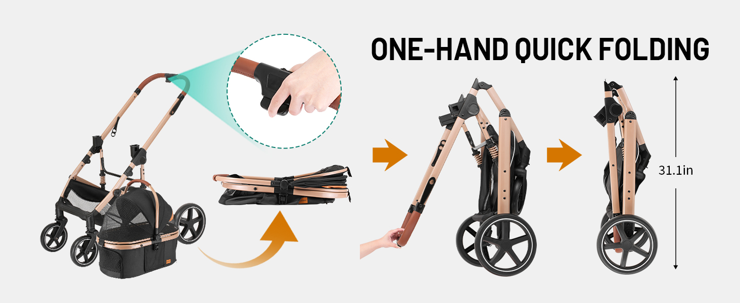 Візок для собак та котів EchoSmile 20 кг, 4-в-1, чорний: складаний, з колесами 360°, сітчастими вікнами