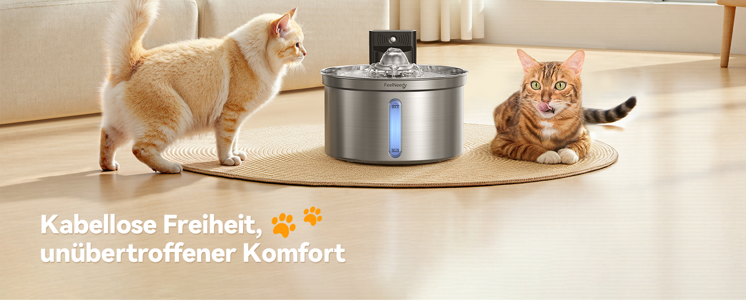 Автоматичний фонтанчик для котів та собак FEELNEEDY FN-W19, 3.5L, з датчиком, бездротовий, з акумулятором 4000mAh, 3 режими, з фільтром з активованого вугілля