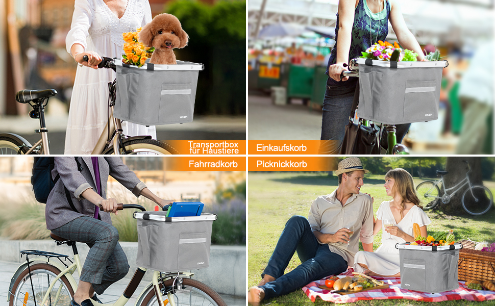 Кошик для велосипеда Lixada, передній, знімний, алюмінієвий, сірий