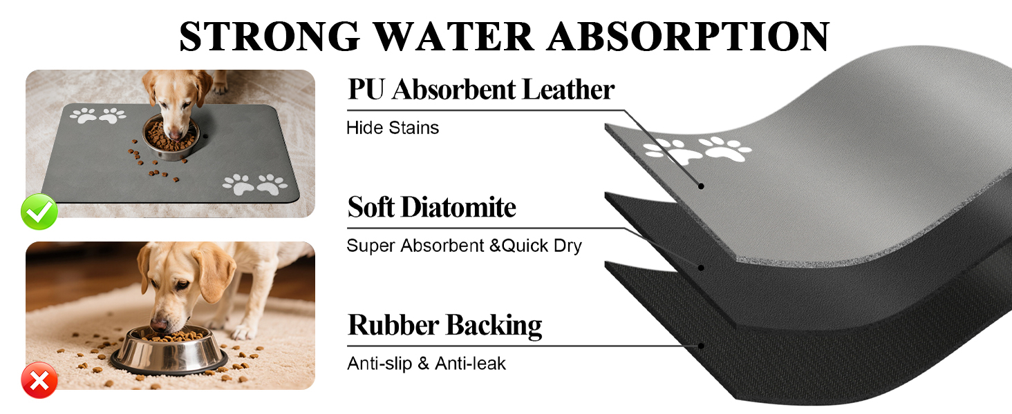 Підкладка під миску для собак та котів, швидковисихаюча, водонепроникна, з діатомової землі, 60x120 см (сіра)