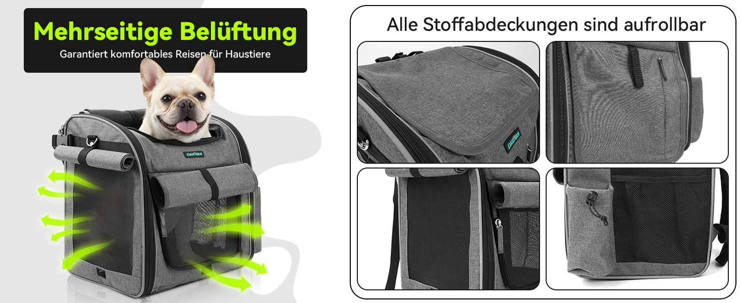 Корзина для собак на велосипед до 10 кг з міцною L-подібною кріпленням Φ80mm, складана, дихаюча, 4-в-1 (рюкзак, сумка через плече, автокрісло), з комфортним подушкою та світловідбиваючими смугами