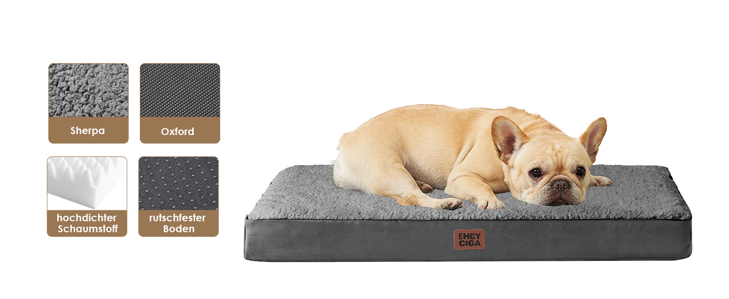 Ортопедичне ліжко для собак EHEYCIGA, 76x51x9 см, сіре. М'яке, миється, для маленьких собак, підходить для клітки.