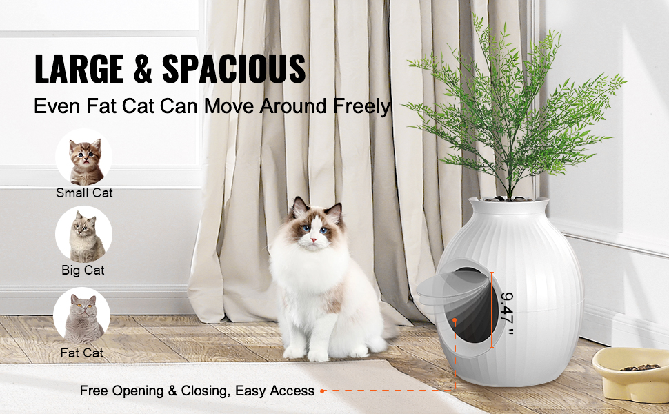 VEVOR Інтелектуальний туалет для котів з контролем запаху, прихований лоток з освітленням, ABS-пластик, для дому та вулиці