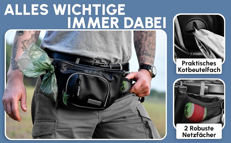 Сумка для ласощів для собак 'Talea' з штучної шкіри, темно-синя - Легкий доступ завдяки магнітному закриттю, знімний внутрішній кишеню, для аксесуарів для собак