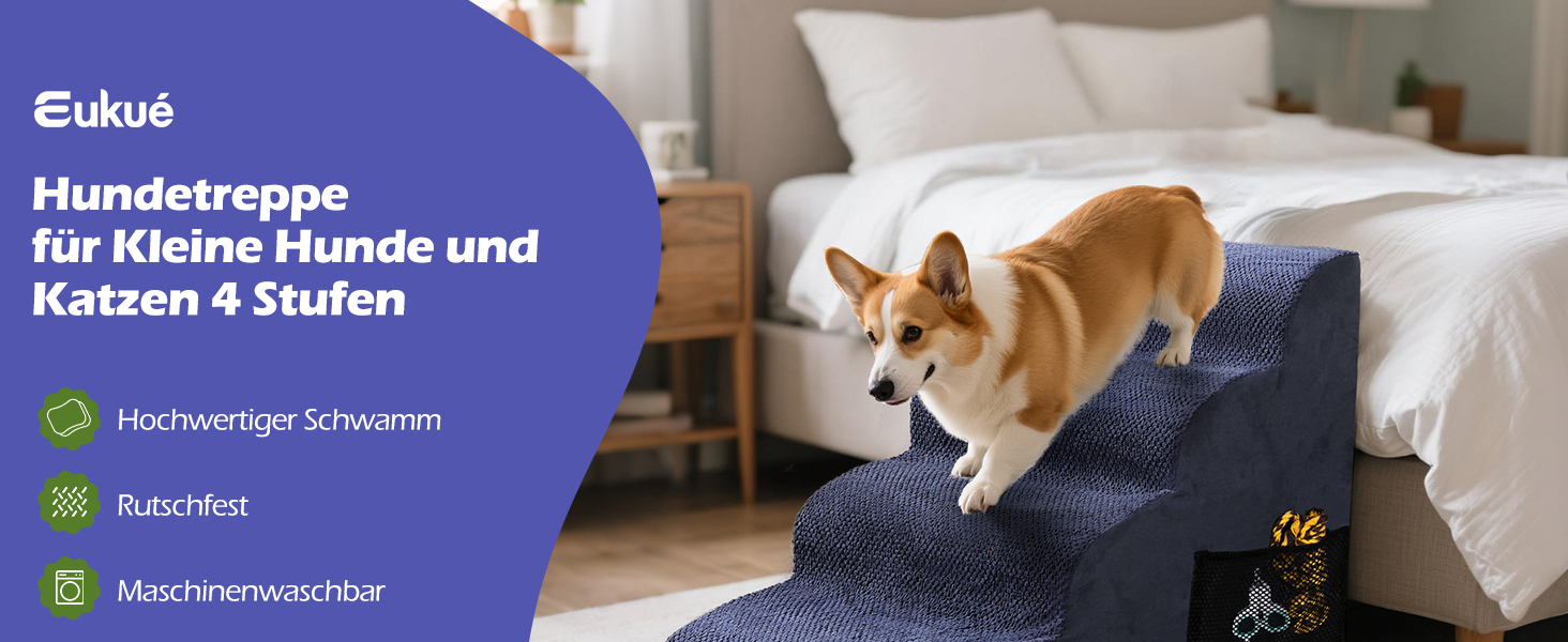 Сходинки для собак Eukue: 5 сходинок, складані, для малих та великих собак, з антиковзким покриттям, для ліжка, дивану (блакитні)