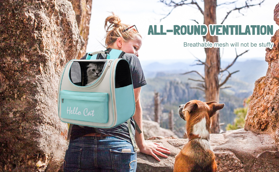 Рюкзак для кота та собаки PETCUTE з сіткою, дихаючий, з поводком, знімний килимок, блакитний