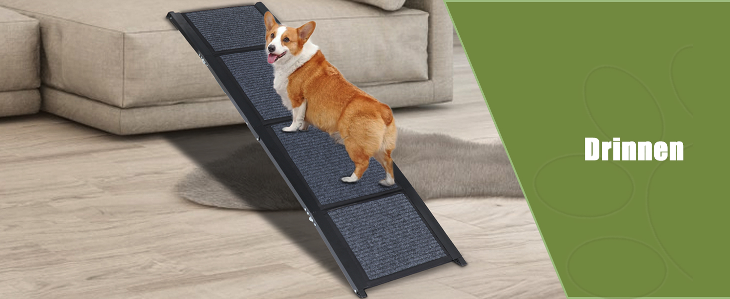Рампа для собак SMONTER 160 см, автоматично складається, з антиковзким покриттям, для авто, вантажівок та SUV, чорна