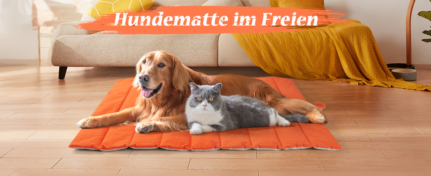 UNIKOME Лежанка для собак: килимок для подорожей, неслизький, антистатичний, миючий, 110x68 см (Помаранчевий+сірий)