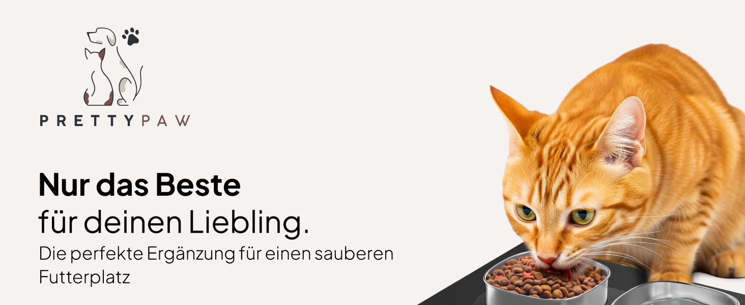 Підкладка під миску для котів Pretty PAW® 60x40 см - неслизька та водонепроникна, захист від води та бруду | Сумісна з фонтанчиком та мисками Pretty Paw (Чорний, широка)