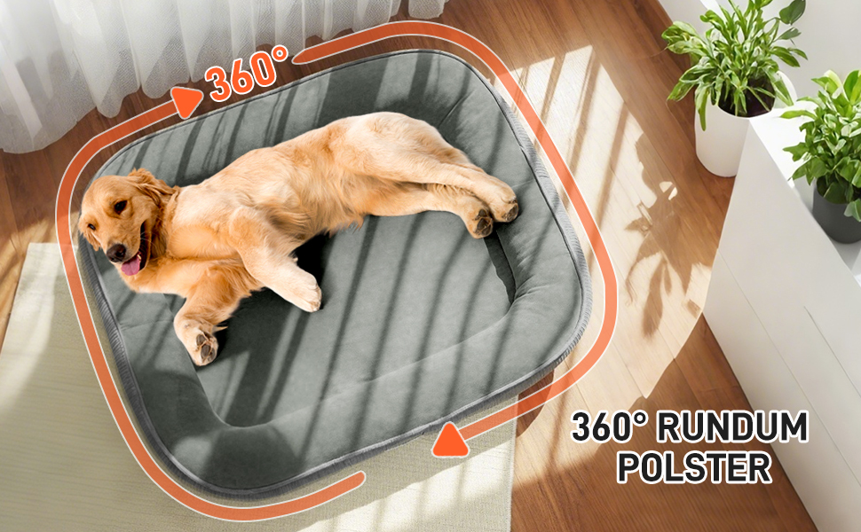 Ліжко для собак середніх та великих порід з високими бортиками, знімний та пральний чохол, кошик для собак, зручна подушка з роликом для шиї, неслизьке дно