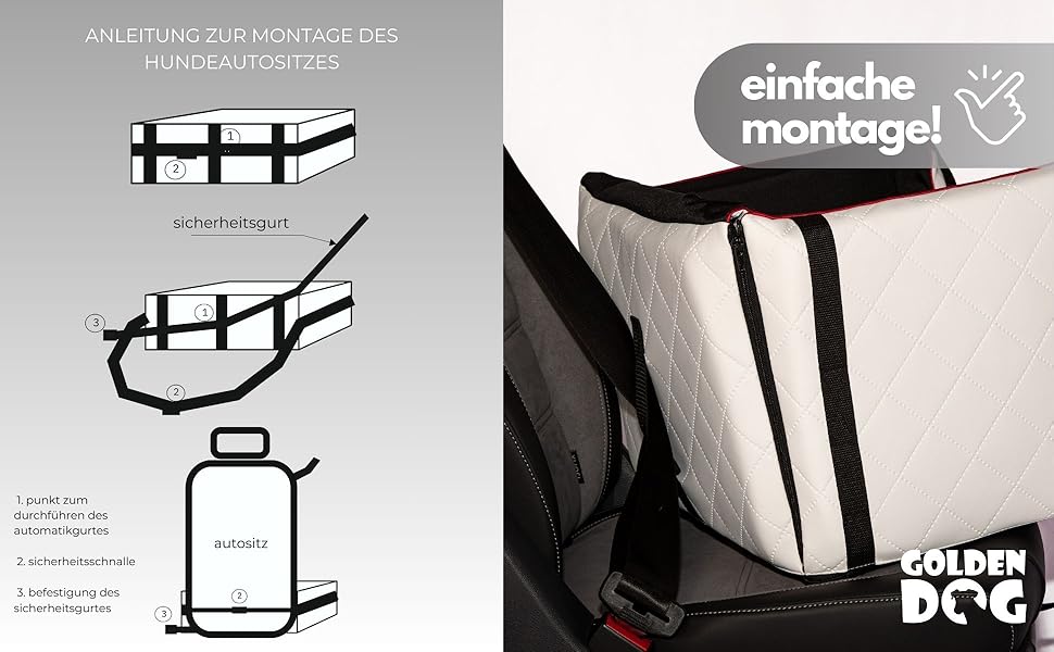 Транспортна переноска для собак Golden Dog з кріпленням на ремінь безпеки, 65x53x27 см, колір коричневий. Імітація шкіри, водовідштовхувальна, складна, підходить для автомобіля.