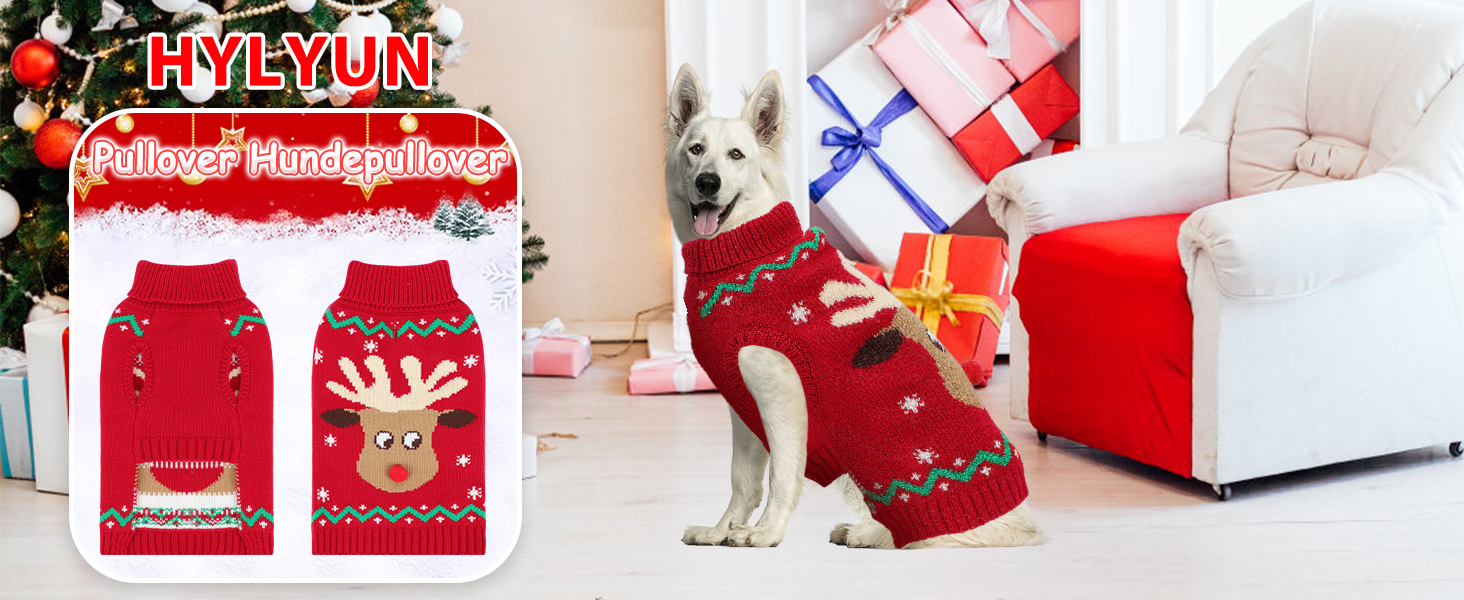 Пуловер для собак HYLYUN на Різдво: костюм з повідком, оленя та сніжинки. Класичний ролкраг для цуценят та собак середнього розміру