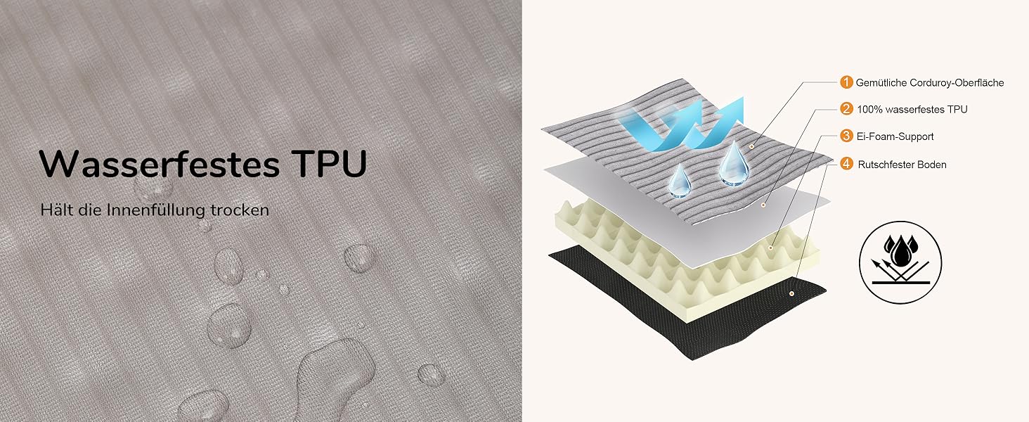 Ортопедичне ліжко для собак FUKUMARU - 91x56x9 см, зелене, з водонепроникним покриттям, м'яке, з антиковзаючою основою