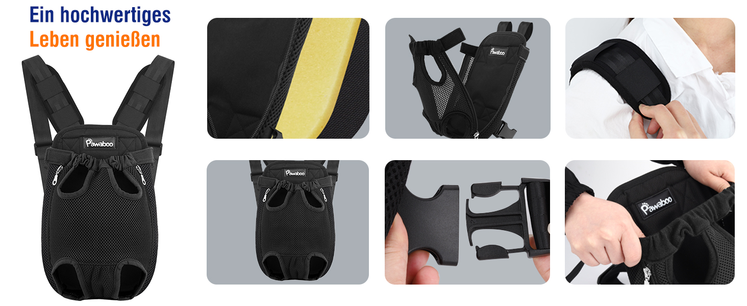 Рюкзак-переноска для тварин Pawaboo, регульований, сірий, для собак та котів середніх розмірів