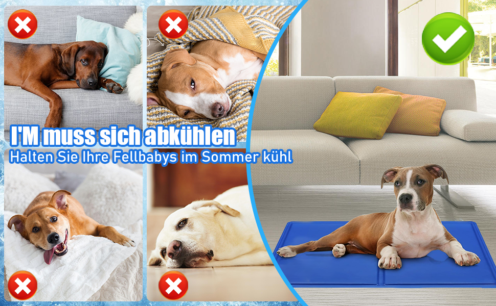 Килимок охолоджуючий для собак, 65 x 50 см, самоохолоджуючий, блакитний. Безпечний гель, легко миється, освіжає у спеку.