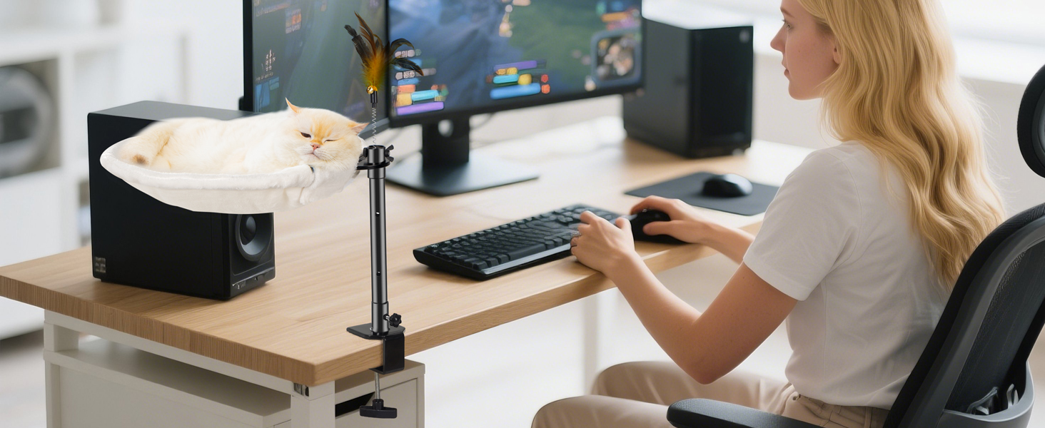 Крісло-гамак для кота Uross на стіл - 360° обертання та регулювання висоти, м'яка лежанка з 2 знімними чохлами, місце для сну для дому/офісу - використання протягом року (Бежевий)