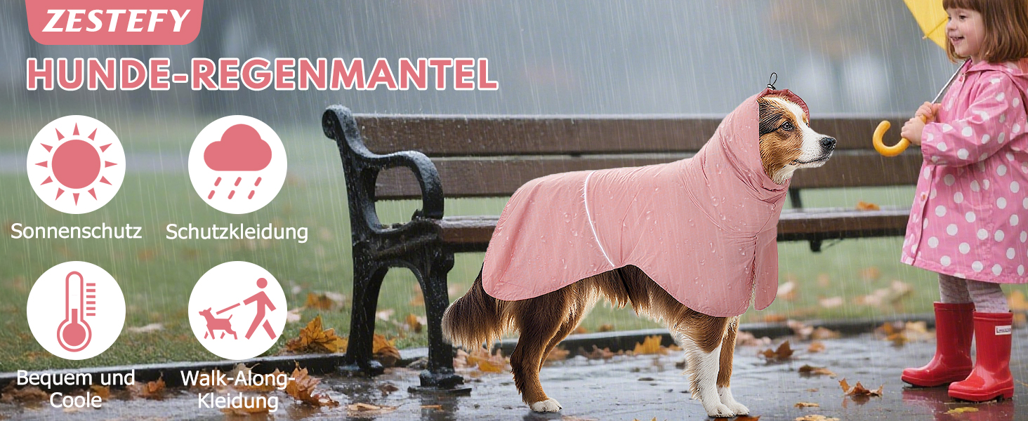Водонепроникний дощовик для собак з світловідбиваючими смугами та отвором для хвоста - Дихаюча куртка для собак різних розмірів, вітростійка та регульована для собак середніх та великих порід (Рожевий, M)
