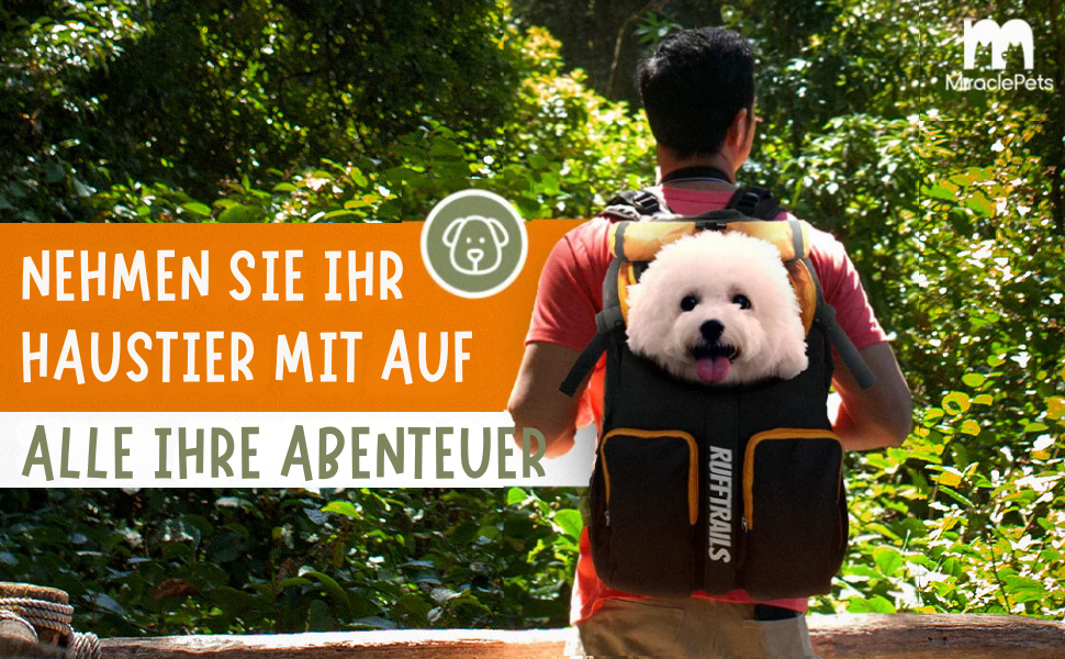 Рюкзак для собак Miracle Pets Rufftrails до 9 кг - водонепроникний, дихаючий, для походів, пляжу, парку - чорний