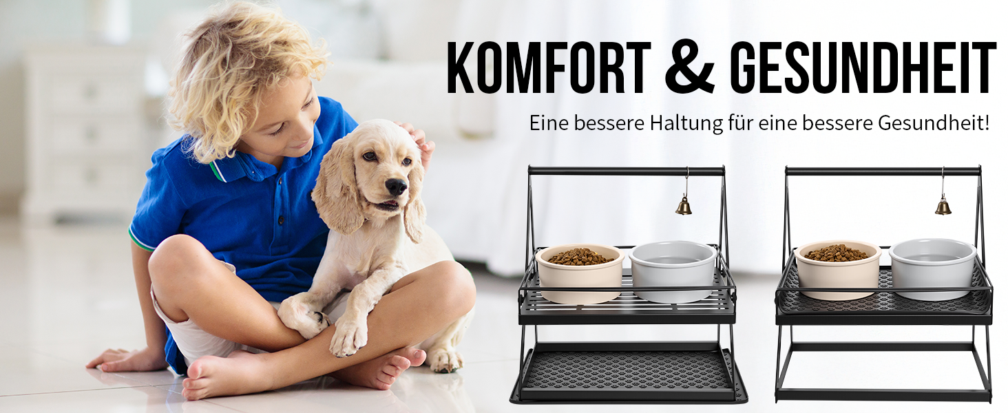 Підставка для мисок для собак OneTigris, регульована висота 28 см, анти-розливання, з дзвіночком, для середніх та великих собак