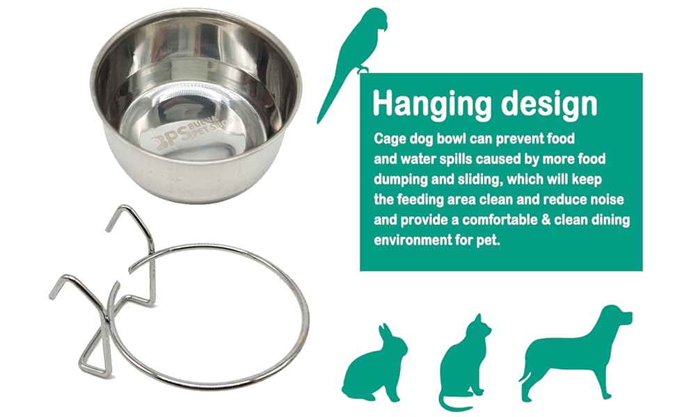 Миска для годування птахів, папуг, тварин та собак (для котів) з нержавіючої сталі, з гачком, 4 розміри