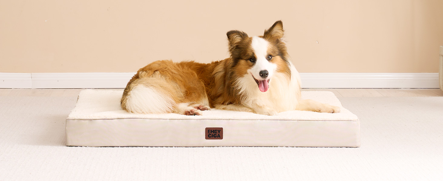 Ортопедичне ліжко для собак середніх порід EHEYCIGA 89x58x9 см, м'яке, знімний чохол, підходить для перевезення, Kamel