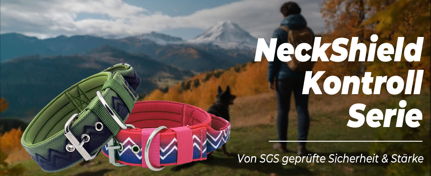 Нашийник для собак Premium NeckShield Kontroll – 5 см, з посиленим амортизуючим наповнювачем, сертифікована безпека SGS, професійний захист для великих і дуже великих собак, 50-58 см, колір Джунглі Ніч
